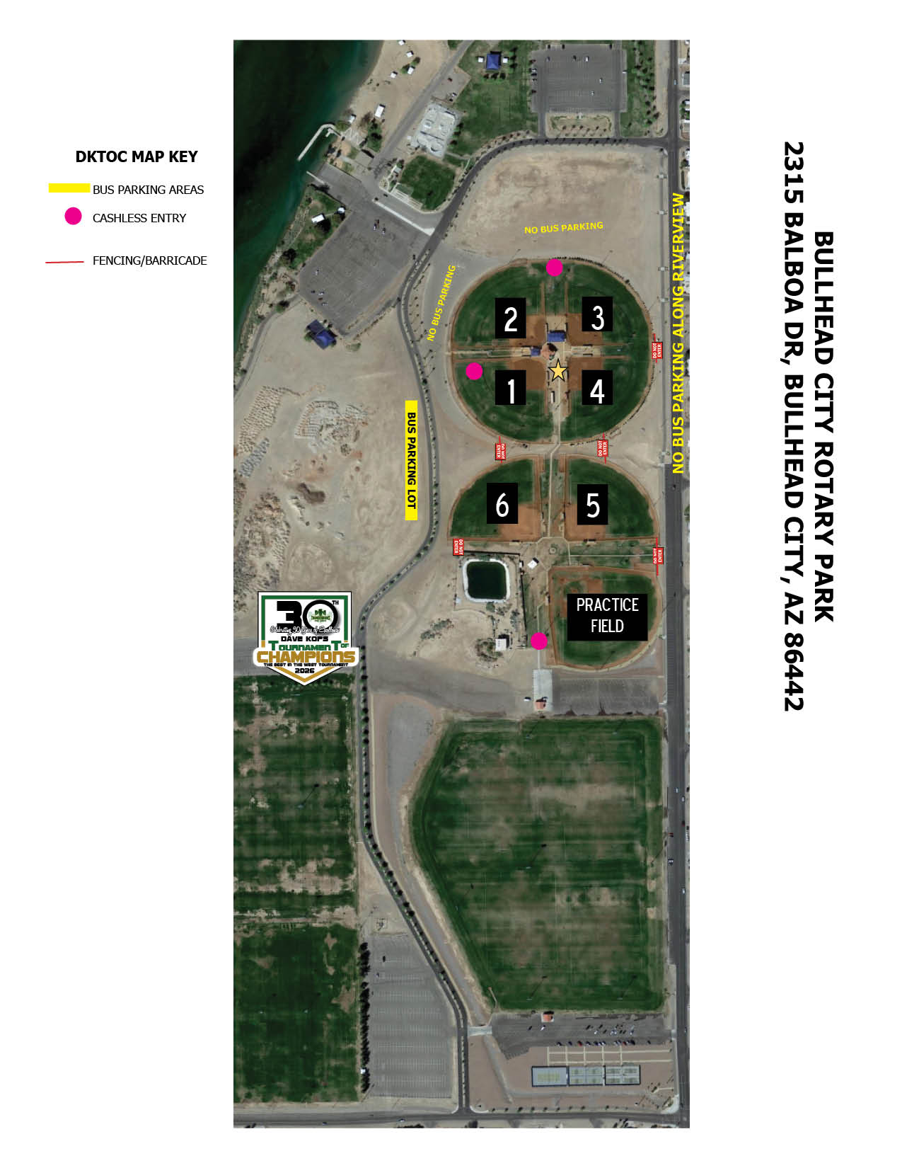 Bullhead City Rotary Park Field Map - Dave Kops Tournament of Champions 2026